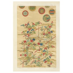 Japanese Floral Motifs on Golden Background: Antique Lithograph, 1880s