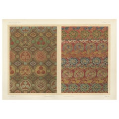 Japanese Brocade Patterns in Red and Gold: Antique Lithograph, 1880s