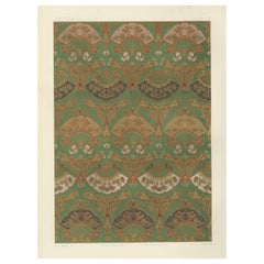 Japanese Fan Motif Textile Design: Antique Lithograph, 1880s