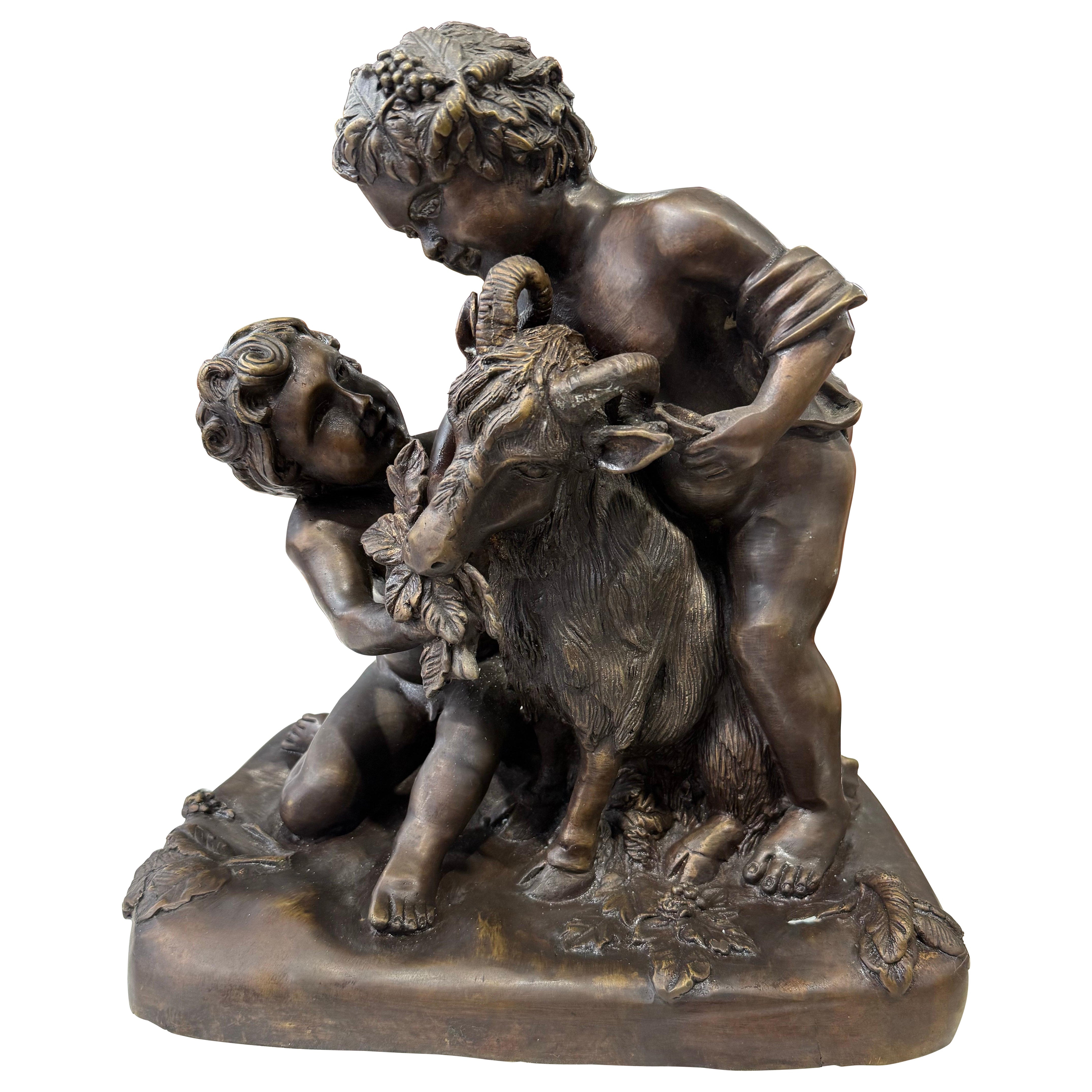 Bronze Bacchic Group of Putti with Goat – After Clodion