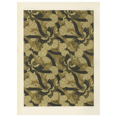 Japanese Butterfly and Vine Textile Design: Antique Lithograph, 1880s