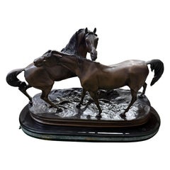 Large Bronze Sculpture of Two Horses – After Pierre-Jules Mêne