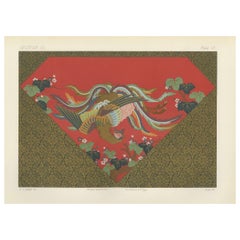 Japanese Phoenix in Vibrant Flight: Antique Lithograph, 1880s