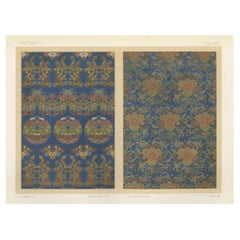 Japanese Chrysanthemum and Cloud Patterns: Antique Lithograph, 1880s