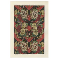 Japanese Floral and Butterfly Textile Pattern: Antique Lithograph, 1880s