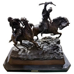 Dramatic Bronze Equestrian Battle Scene – Signed Lanchay