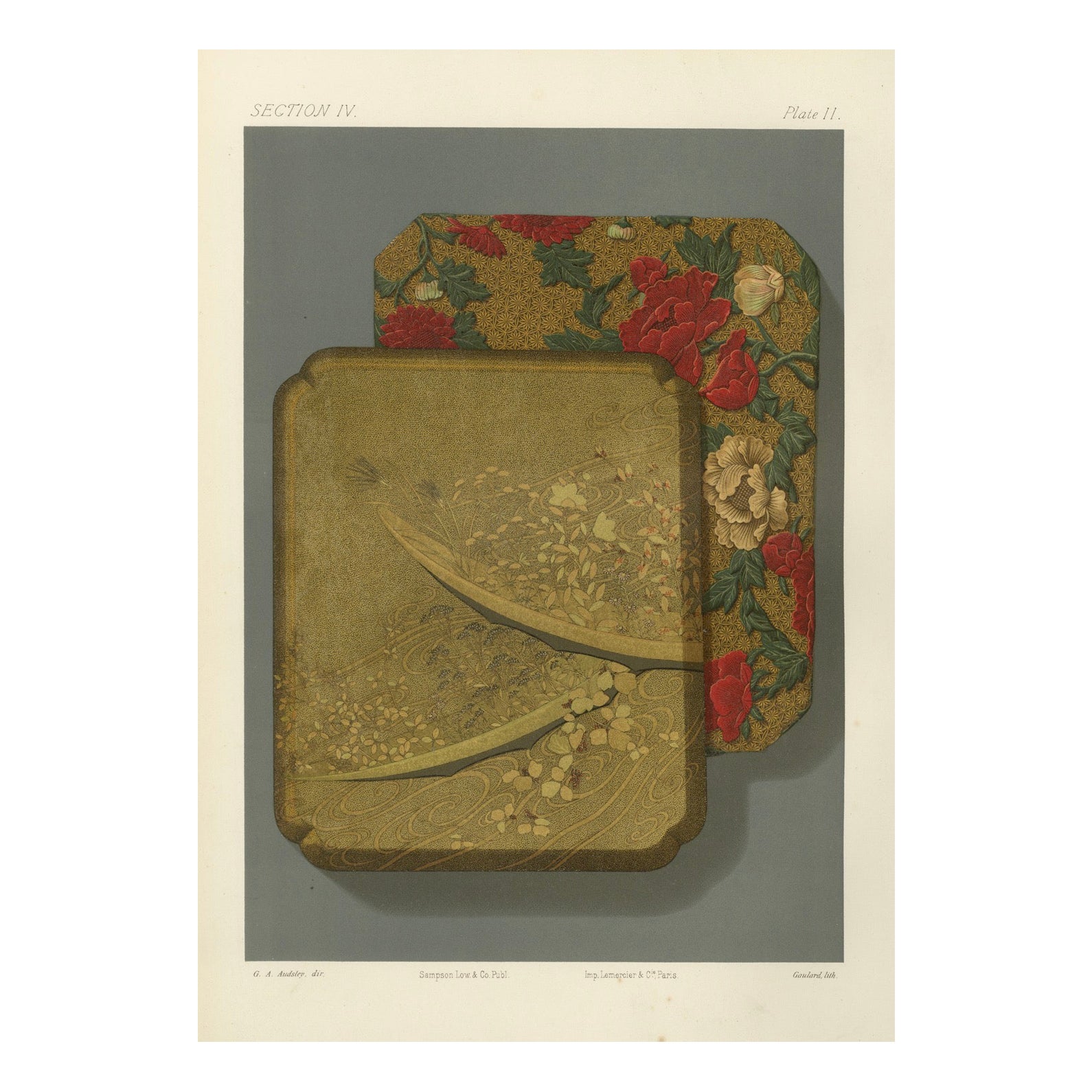 Japanese Lacquer and Textile Tray Designs: Antique Lithograph, 1880s