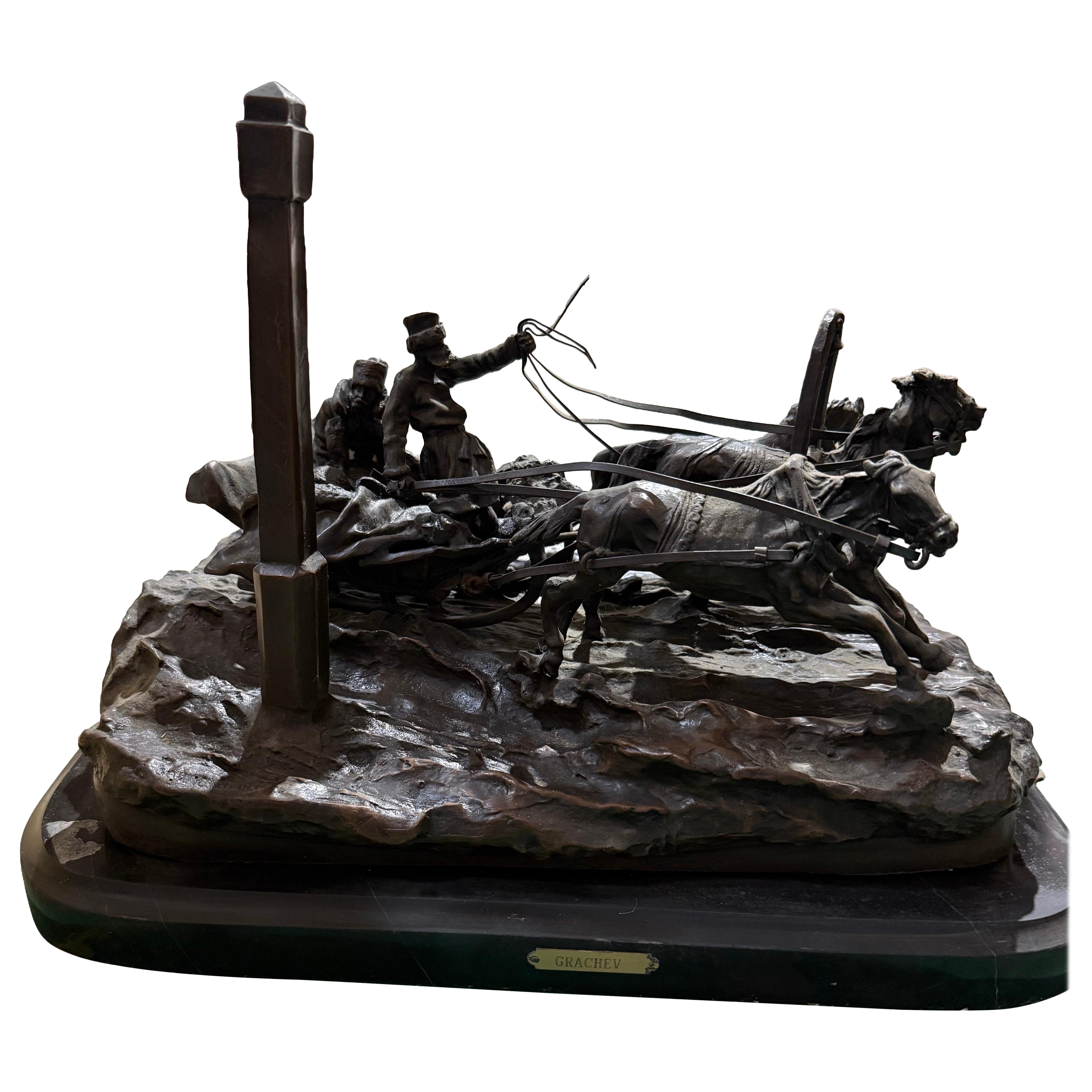 Scultura russa in bronzo a forma di troika - Dopo Vasily Grachev in vendita