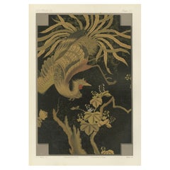 Japanese Phoenix in Flight: Antique Lithograph, 1880s