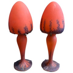 Pair of French Art Nouveau Style Glass Table Lamps in the Style of Daum Nancy
