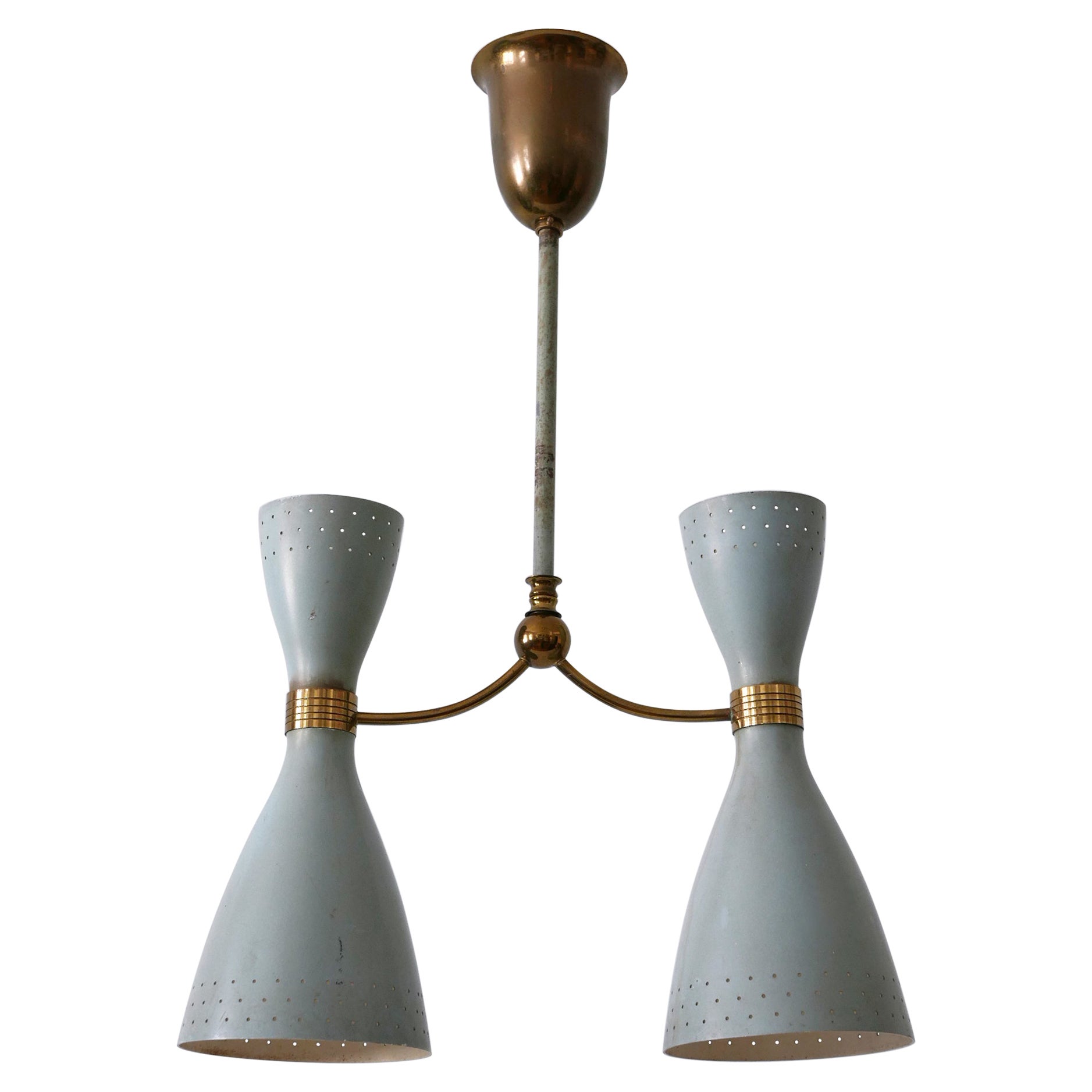 Rare Mid-Century Modern Two-Armed Diabolo Pendant Lamp or Chandelier Italy 1950s