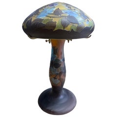 French Cameo Glass Art Nouveau Table Lamp with Floral Motif