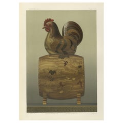 Japanese Rooster Drum Stand: Antique Lithograph, 1880s