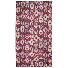 19th Century Uzbek Silk Warp, Cotton Weft Ikat Panel 3'6'' x 6'5''.