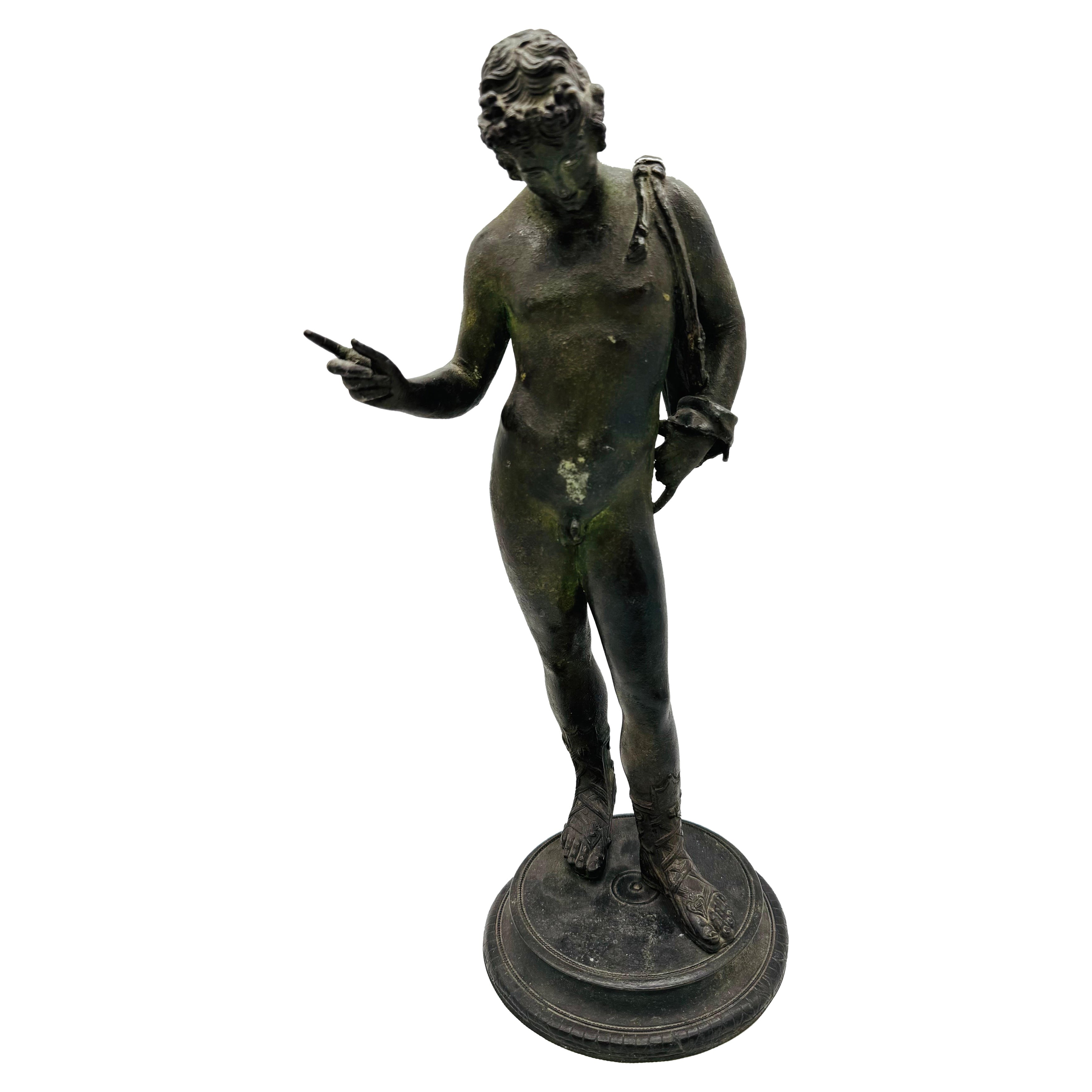 Ancient Italian Pompeii Grand Tour bronze statue of the narcissus M. Amodio