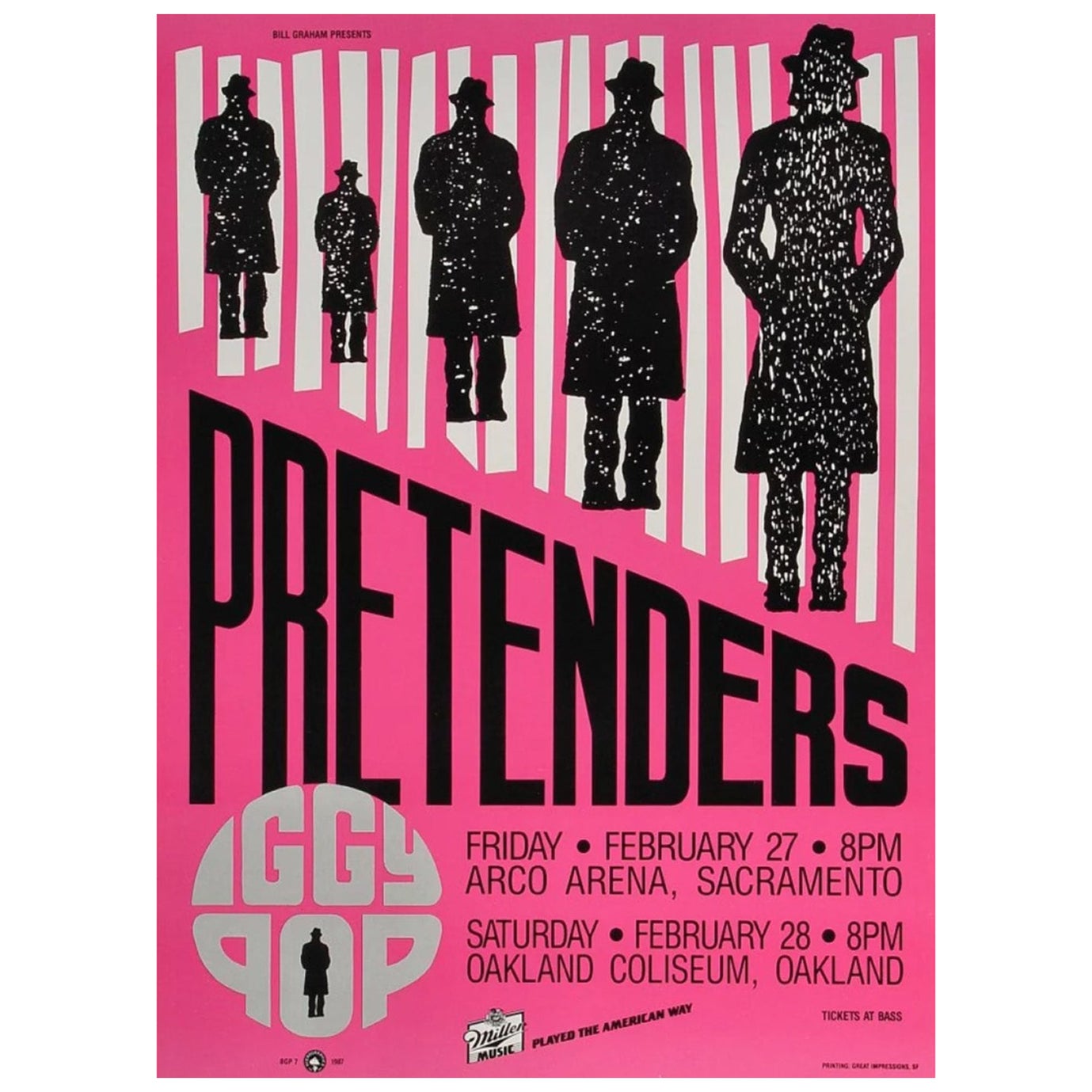 1987 The Pretenders & Iggy Pop Original Vintage Poster
