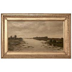 gold framed landscape art Antique Original Gold Framed Landscape Oil Painting on Canvas by A.V. Weezel-Errens