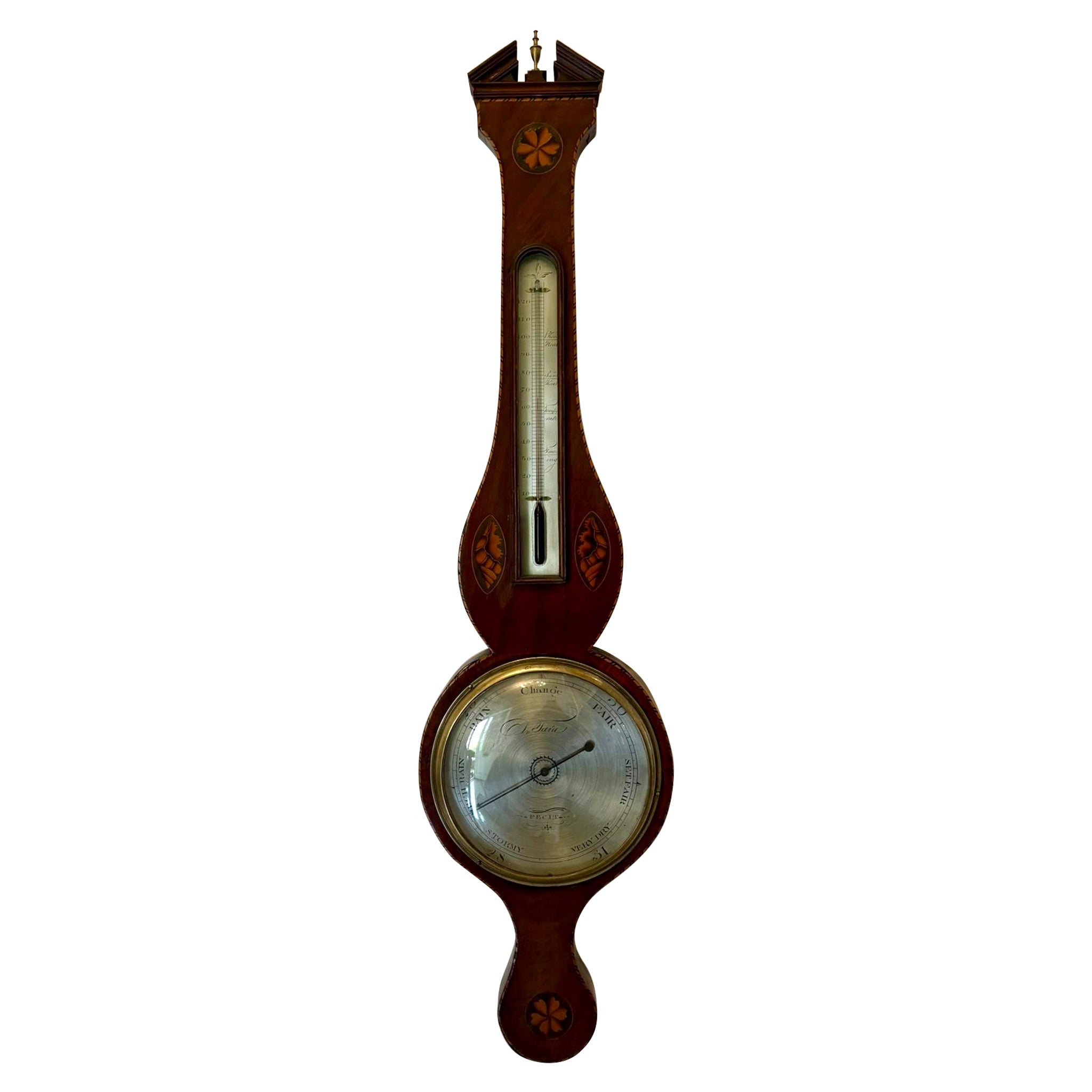 Antique George III Quality Mahogany Shell Inlaid Banjo Barometer
