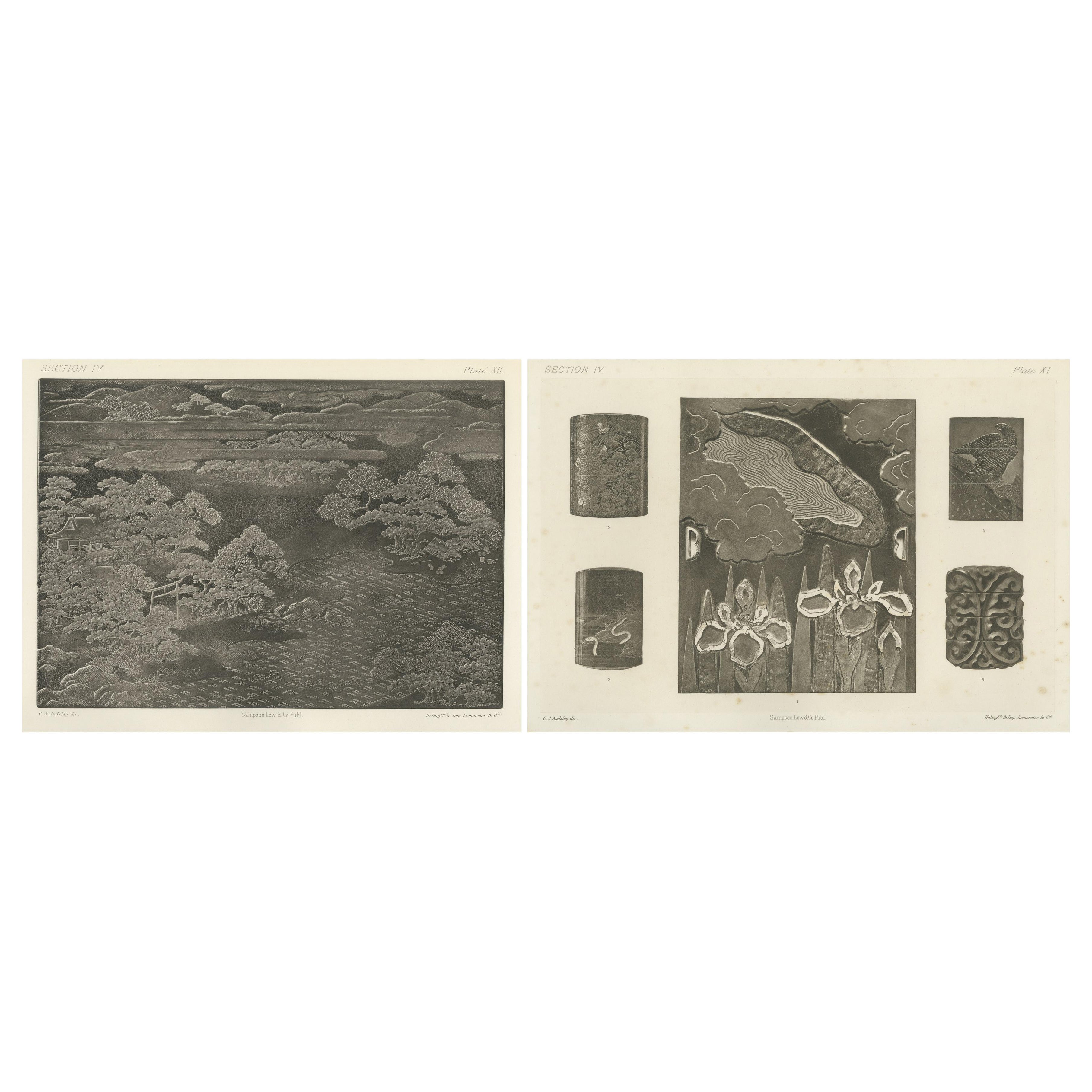 Heliograbados de inspiración japonesa de G. A. Audsley, París, c. 1880