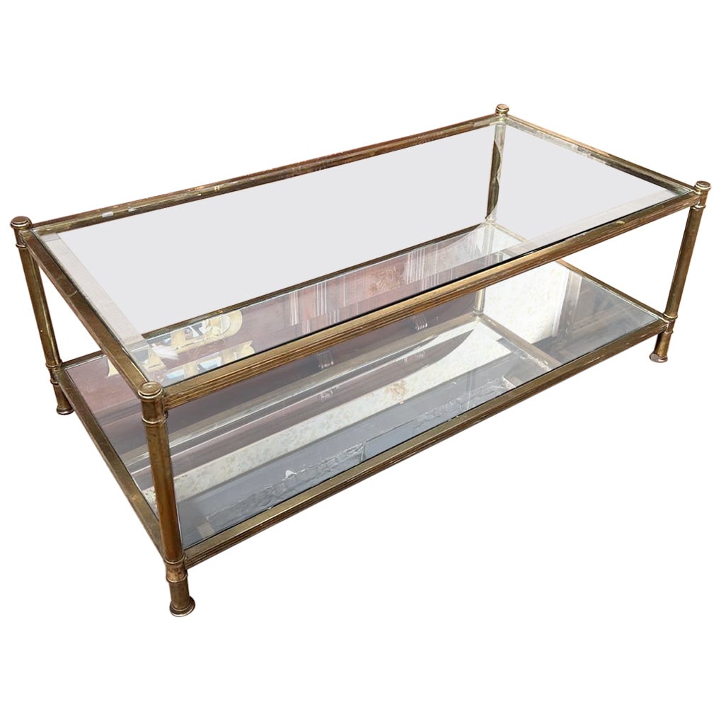 Vintage Brass and Glass Coffee Table by Roche Bobois, France, Circa 1970
