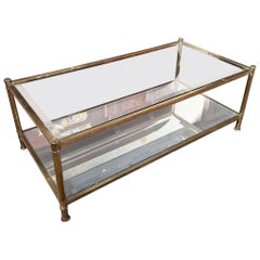 Vintage Brass and Glass Coffee Table by Roche Bobois, France, Circa 1970