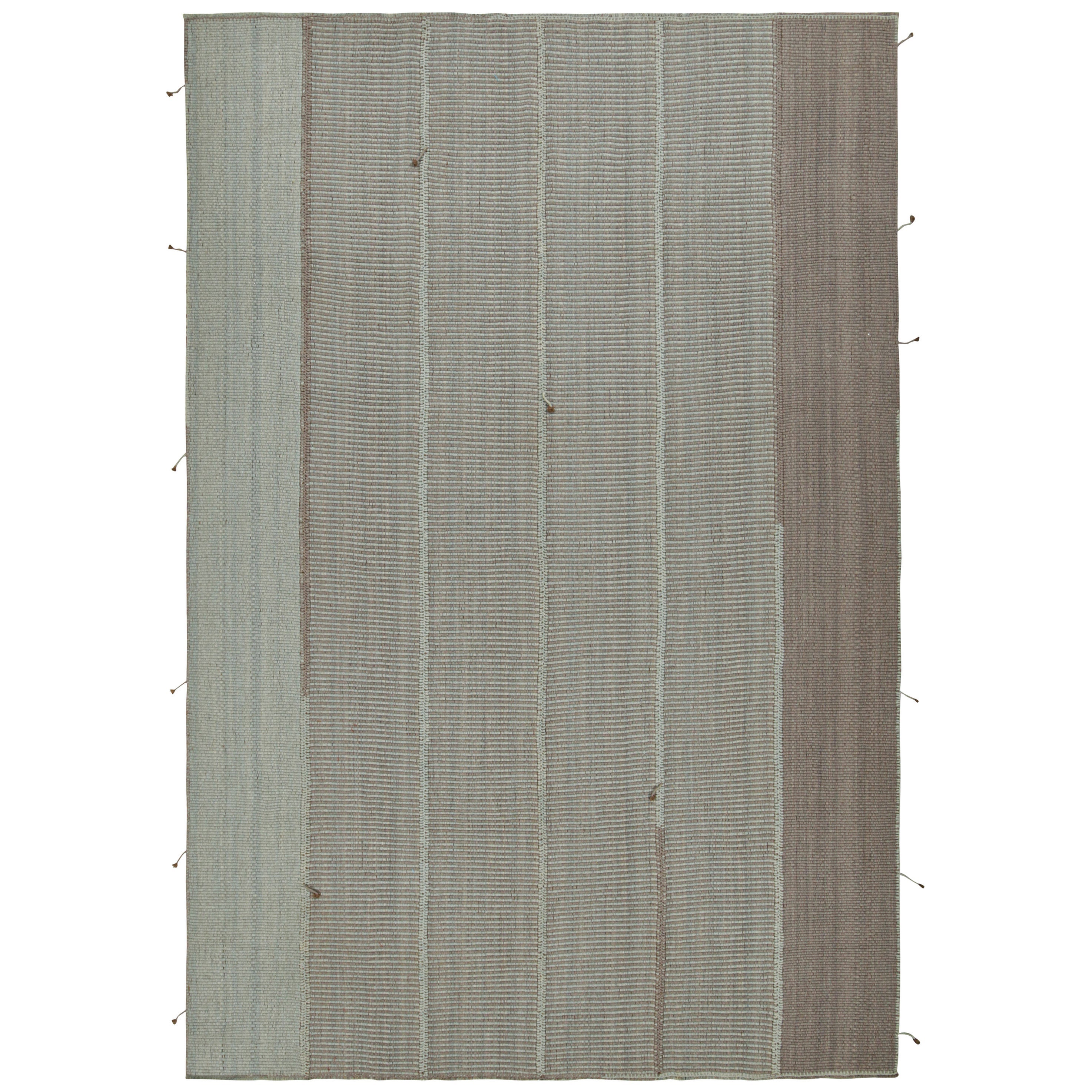 Rug & Kilim’s Contemporary Custom Kilim in Blue with Gray Stripes