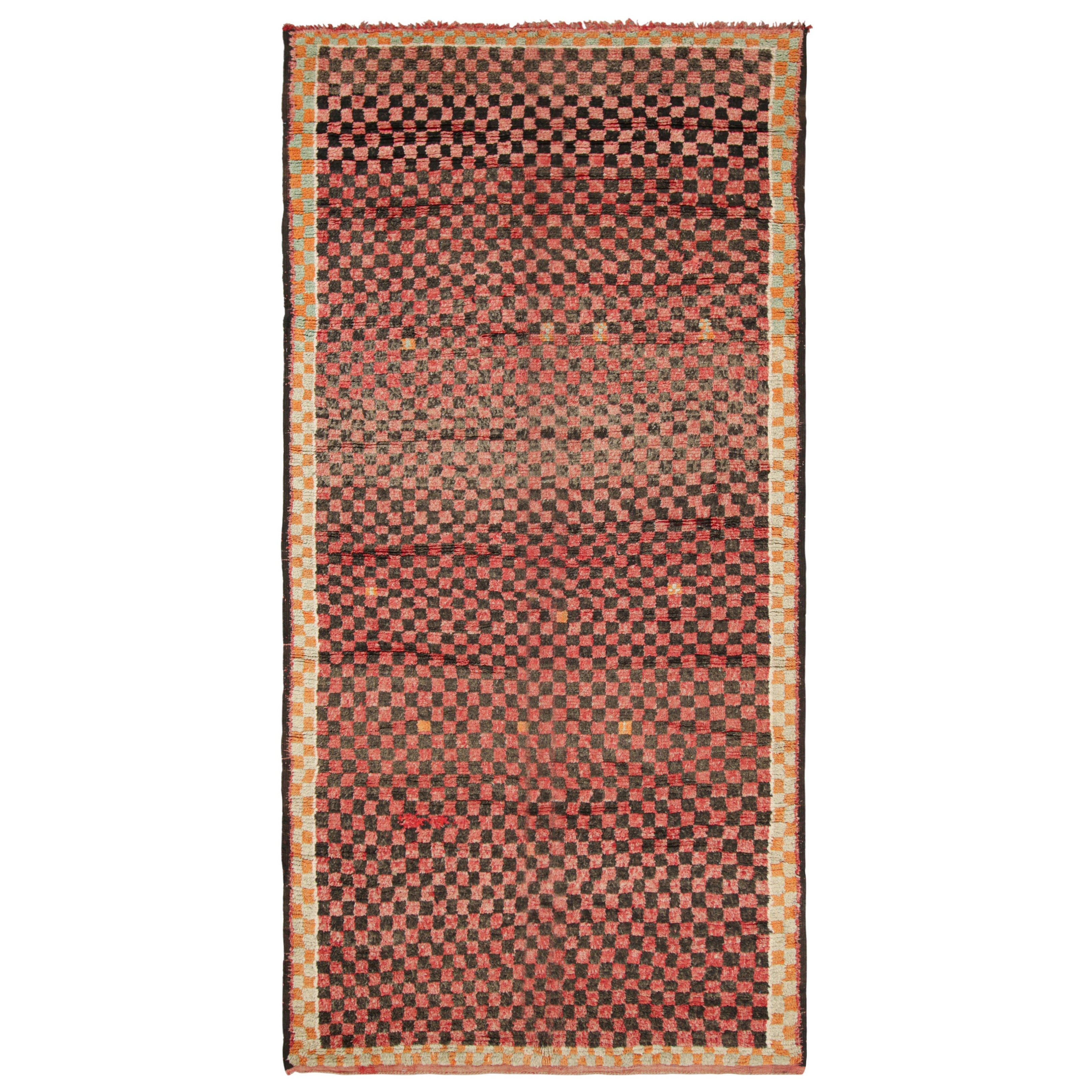 Vintage Moroccan Runner Rug, Red & Black with Geometric Patterns - Rug & Kilim