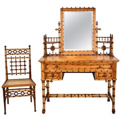 Bird's-Eye Maple Faux Bamboo Dressing Table and Chair by R J Horner & Co