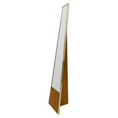 Mid-century Modern Brass and Wood Floor Mirror, Italy, 1970s