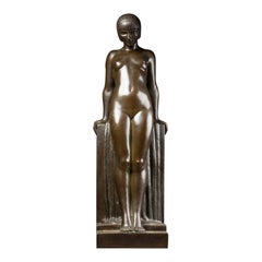 Pierre Lenoir : "Woman at bath", patinated bronze sculpture C.1935