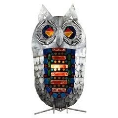 "Owl" : Floor/ desk lamp - metal and shaped colored glass C.1970