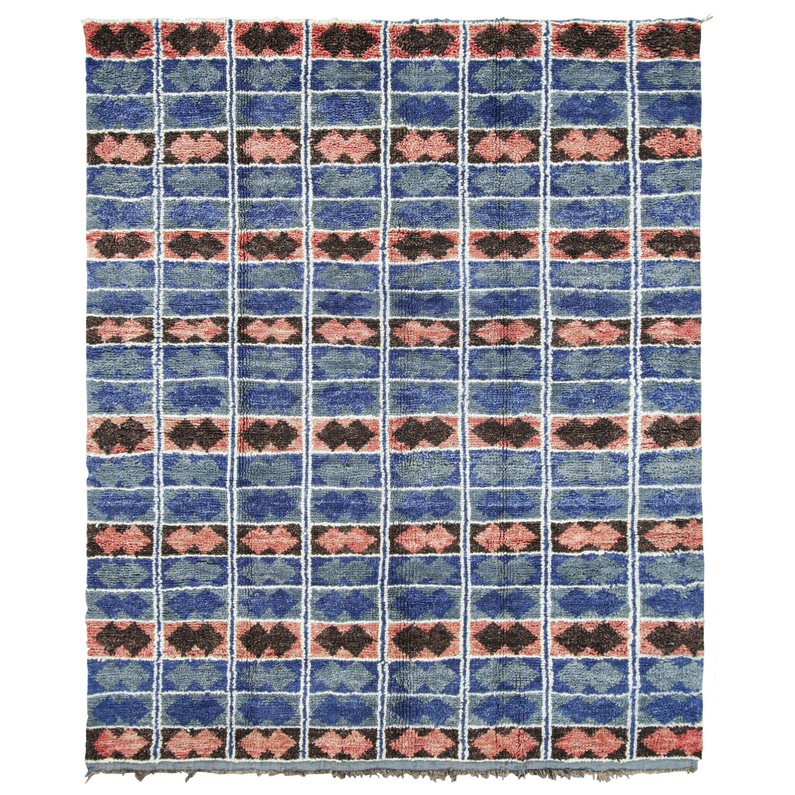 Vintage Moroccan Rug, Blue & Pink with Geometric Patterns - Rug & Kilim