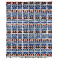 Vintage Moroccan Rug, Blue & Pink with Geometric Patterns - Rug & Kilim