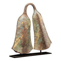 Antique Ethnic Design-Double Iron Bell with leftover of colourfull design;