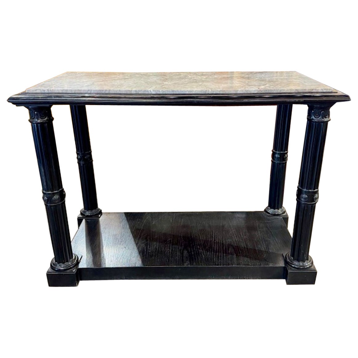 Consolas Francesas Lacadas en Negro Estilo Jansen con Encimeras de Mármol en venta