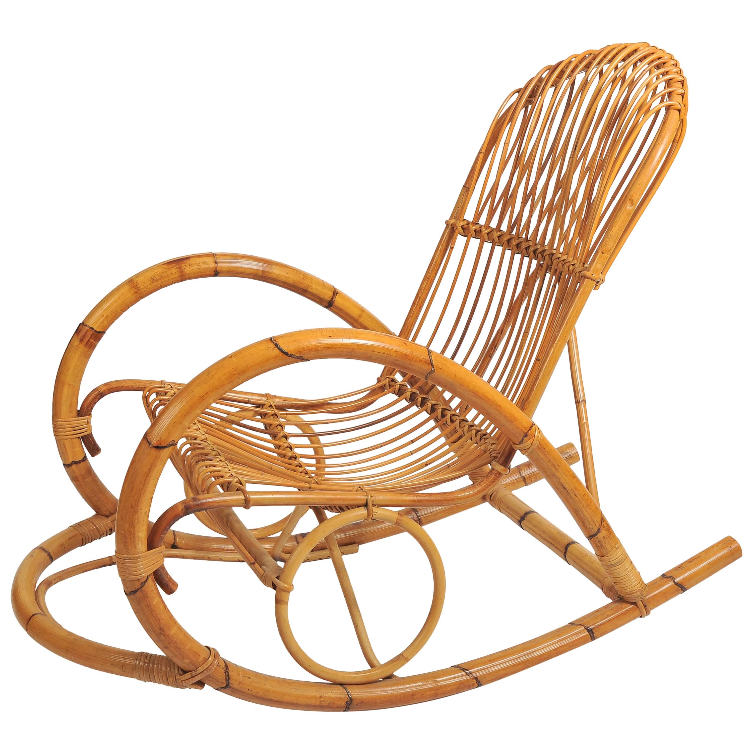 Natural Bamboo Rocking Chair Attributed to Franco Albini