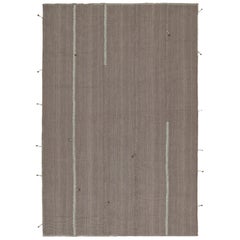 Rug & Kilim’s Contemporary Kilim in Gray with Sky Blue Stripes & Brown Accents