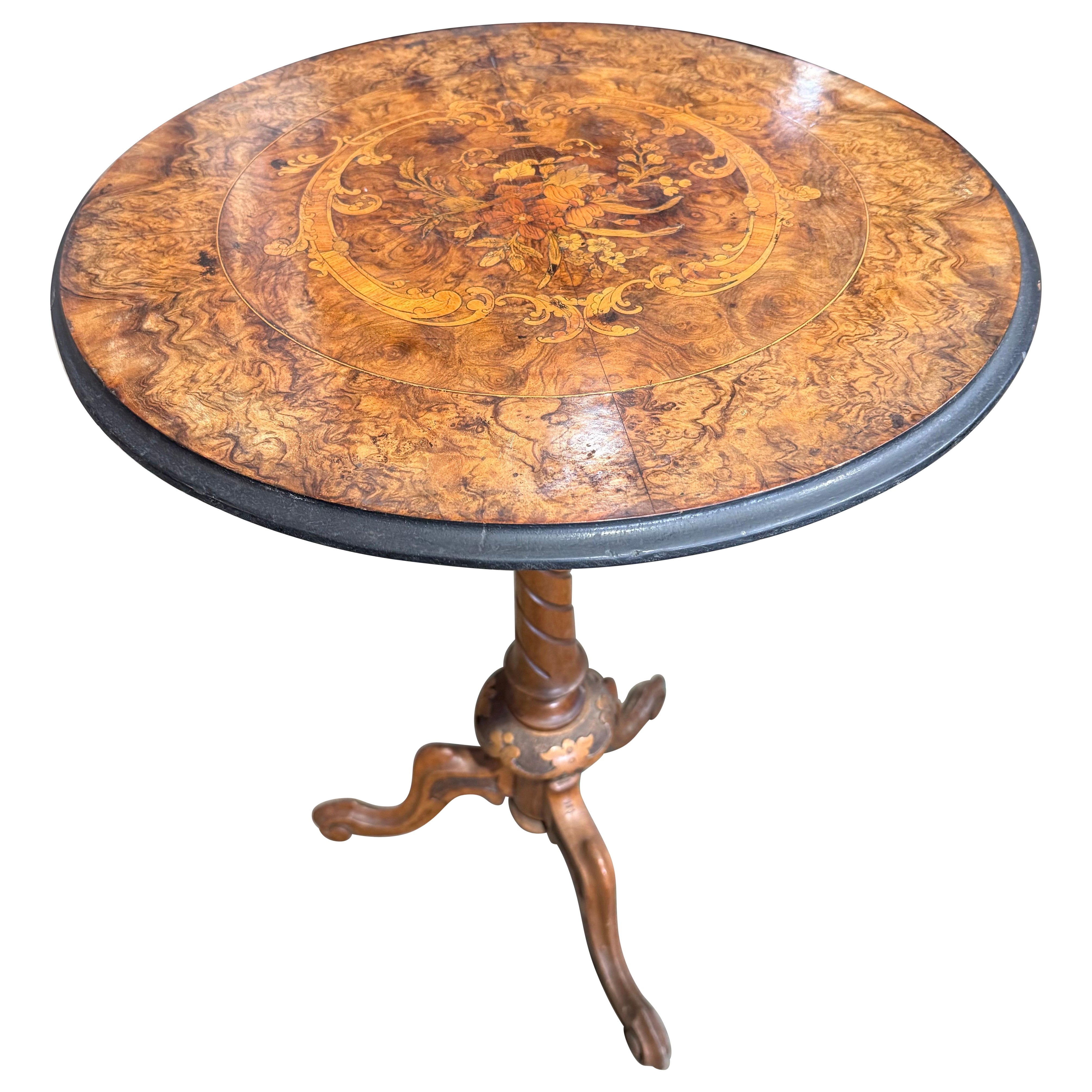 Victorian Walnut Marquetry Occasional Table with Floral Inlay