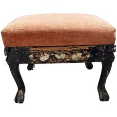 Antique Piano Stool with Mother-of-Pearl Inlay and Claw Feet