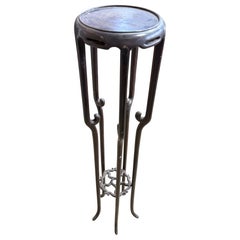 Art Nouveau Carved Wooden Plant Stand with Pierced Stretcher
