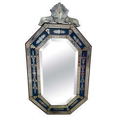 20th Century Venetian Octagonal Mirror with Floral Églomisé Panels