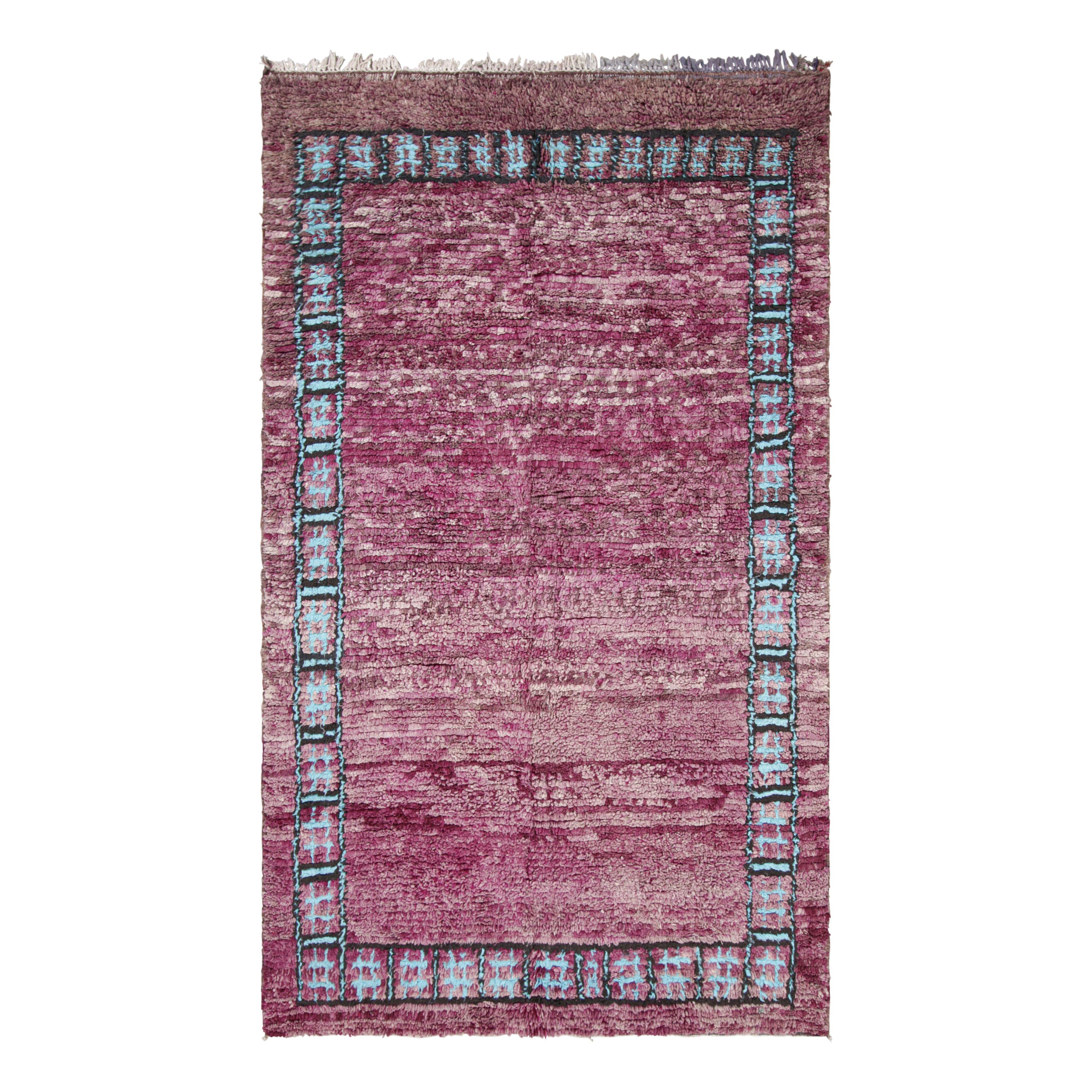 Vintage Moroccan Runner Rug, Purple & Blue with Geometric Borders - Rug & Kilim