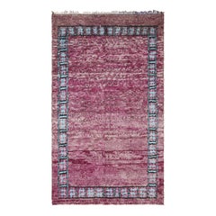 Vintage Moroccan Runner Rug, Purple & Blue with Geometric Borders - Rug & Kilim