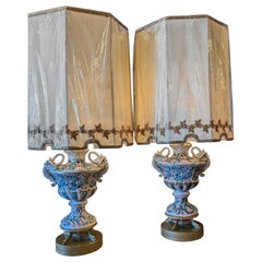 1950s Italian Porcelain Urn Lamp Pair