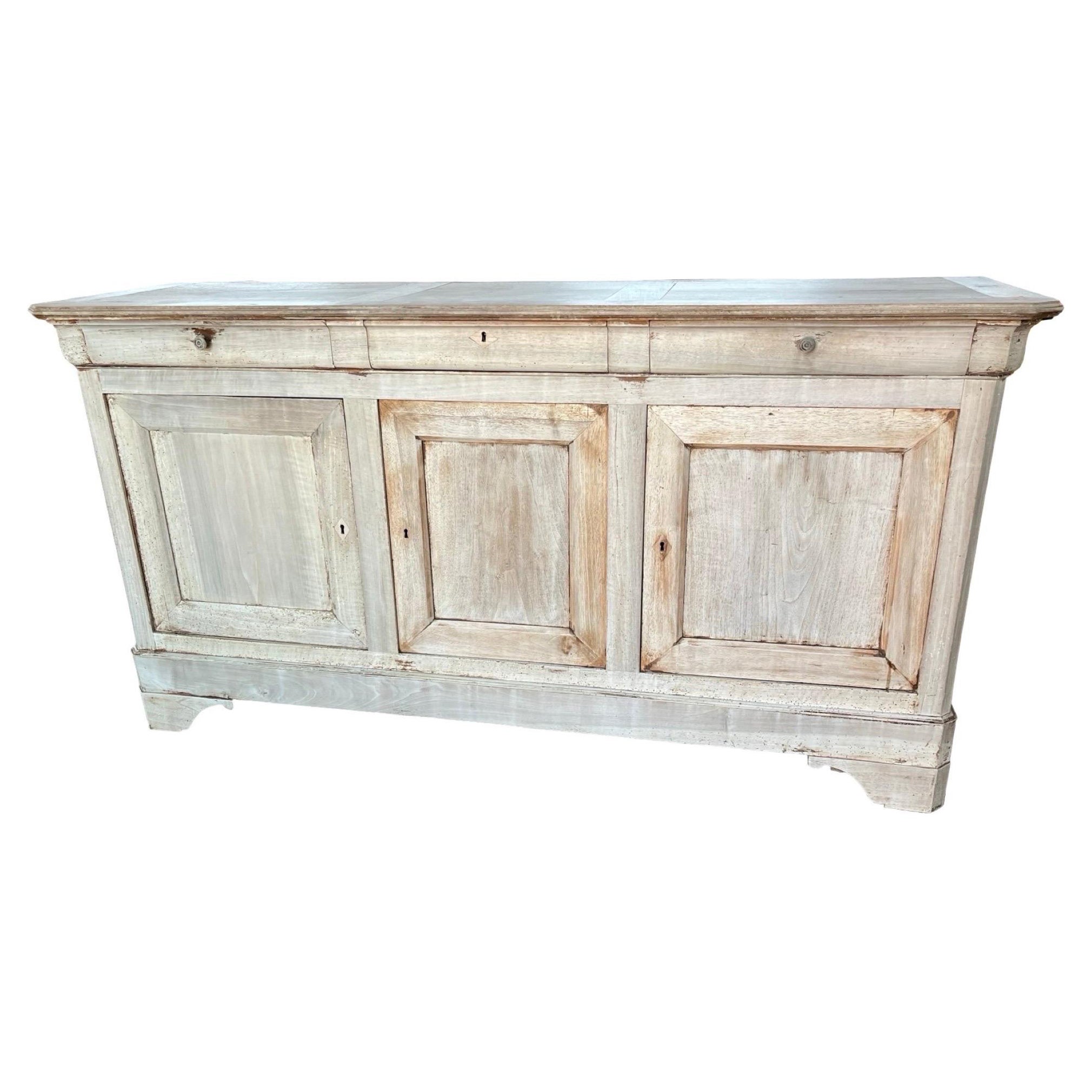 19th Century Italian Louis Philippe Bleached Walnut Credenza / Buffet