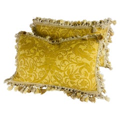 Mid-century vintage hand printed Italian fortuny tasseled pillows/a pair