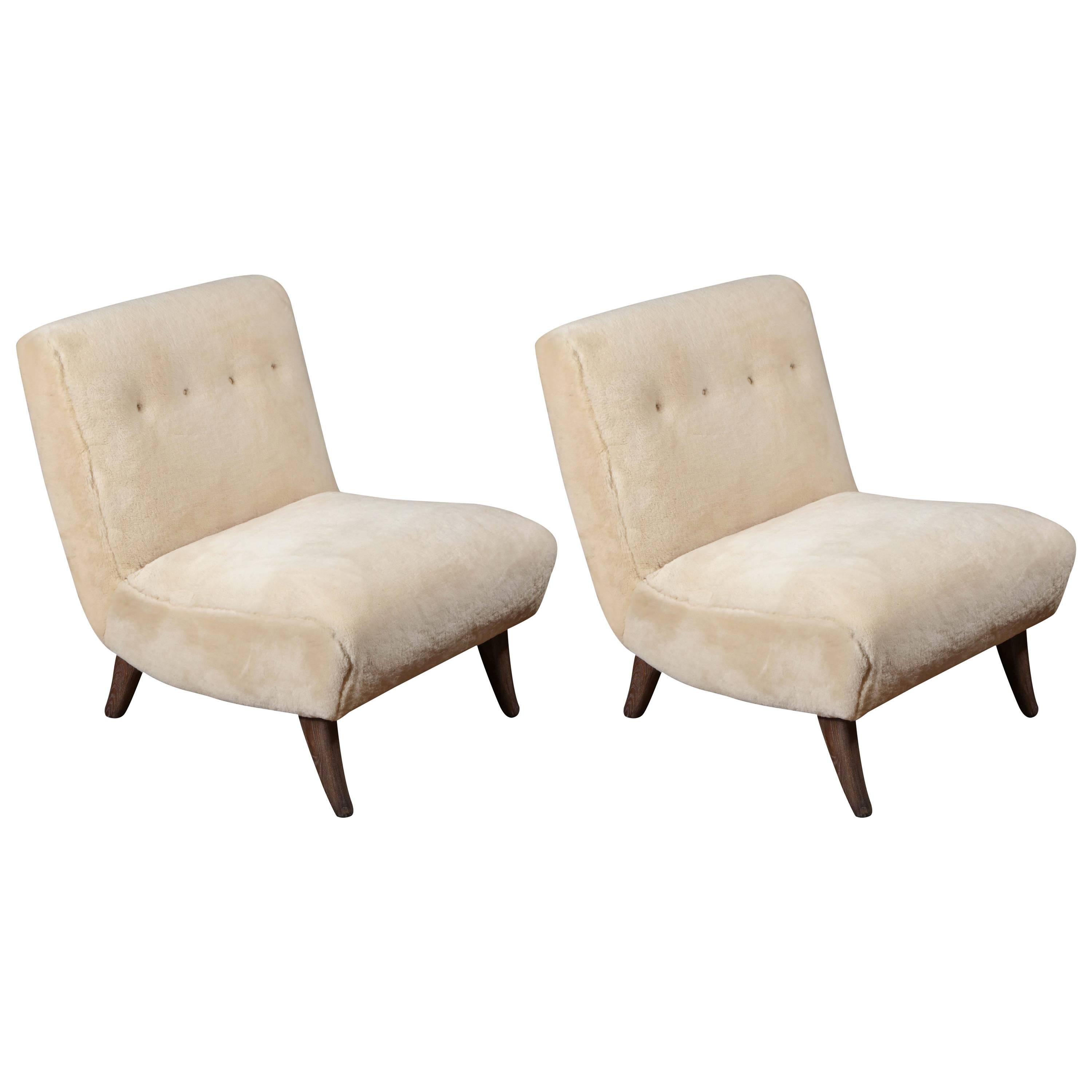 Pair of Shearling Slipper Chairs