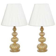 Pair of Barovier Descending Pumpkin Form Glass Lamps 3