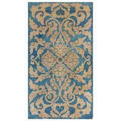 Doris Leslie Blau Midcentury Floral Blue Yellow Chinese Wool Rug