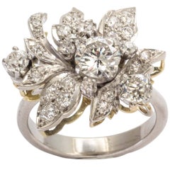Retro Diamond and Platinum Flower Ring